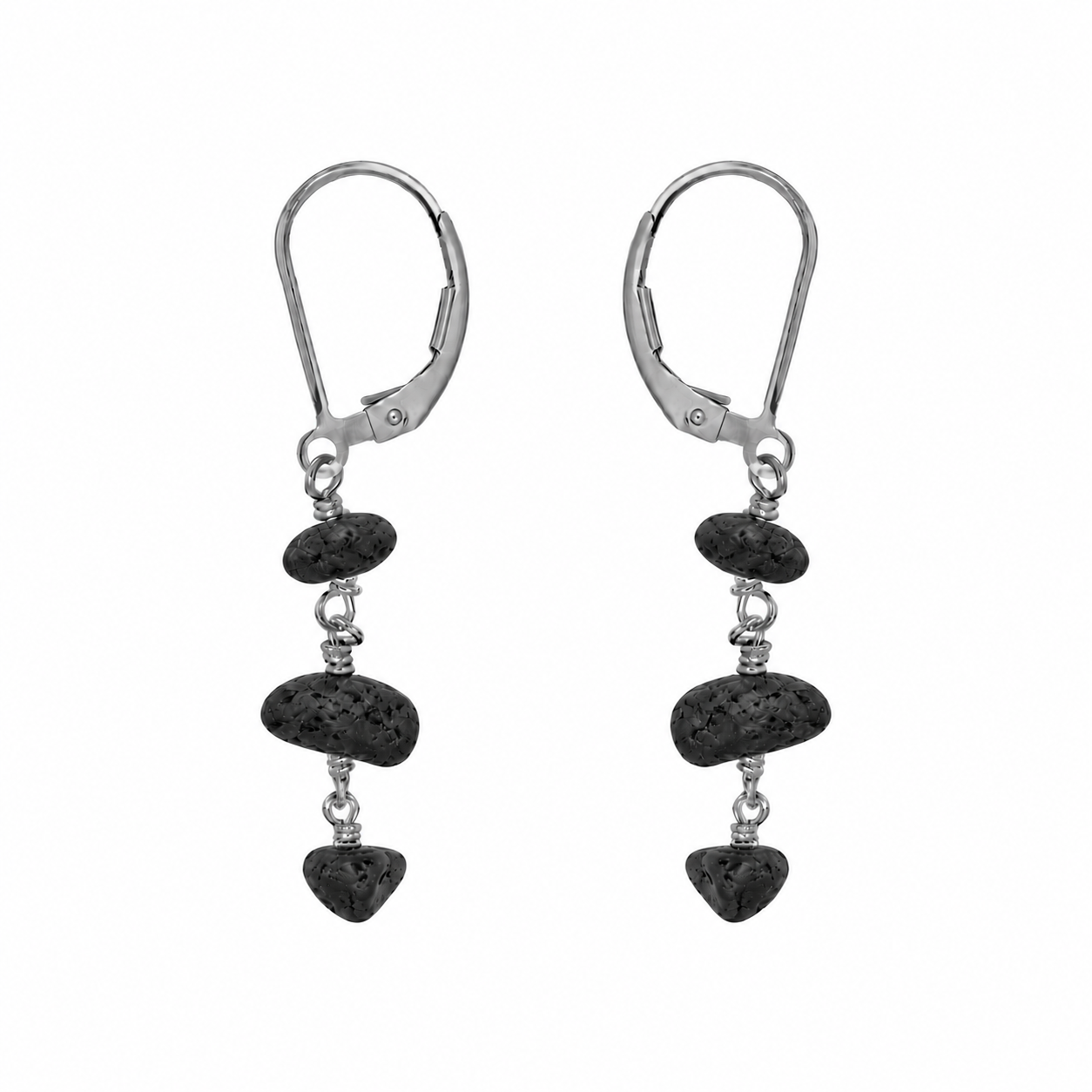 Lava Stone Beaded Chain Dangle Leverback Earrings