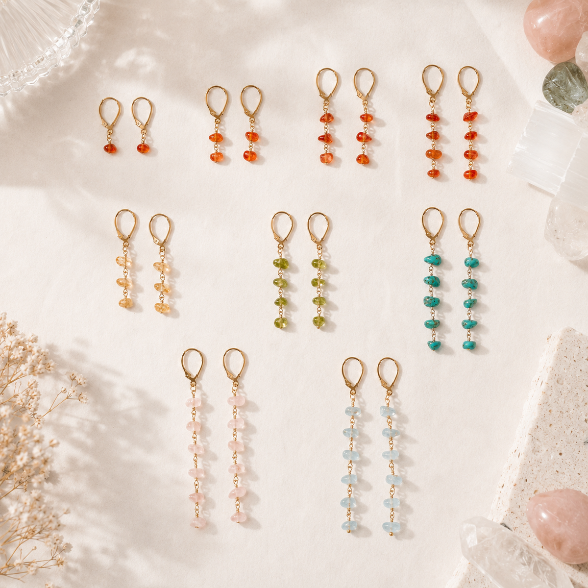 Custom Crystal Beaded Chain Dangle Leverback Earrings