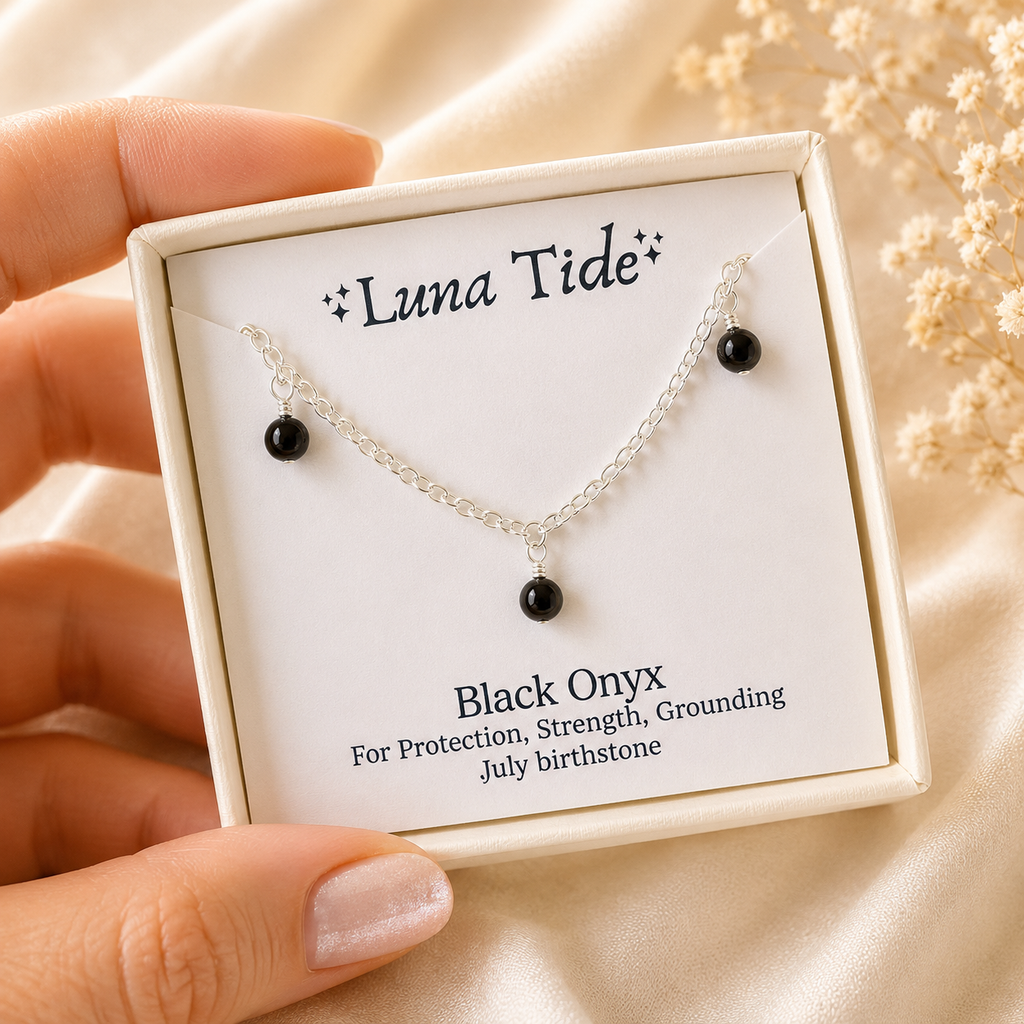 Boho Black Onyx Gemstone Bead Drop Anklet