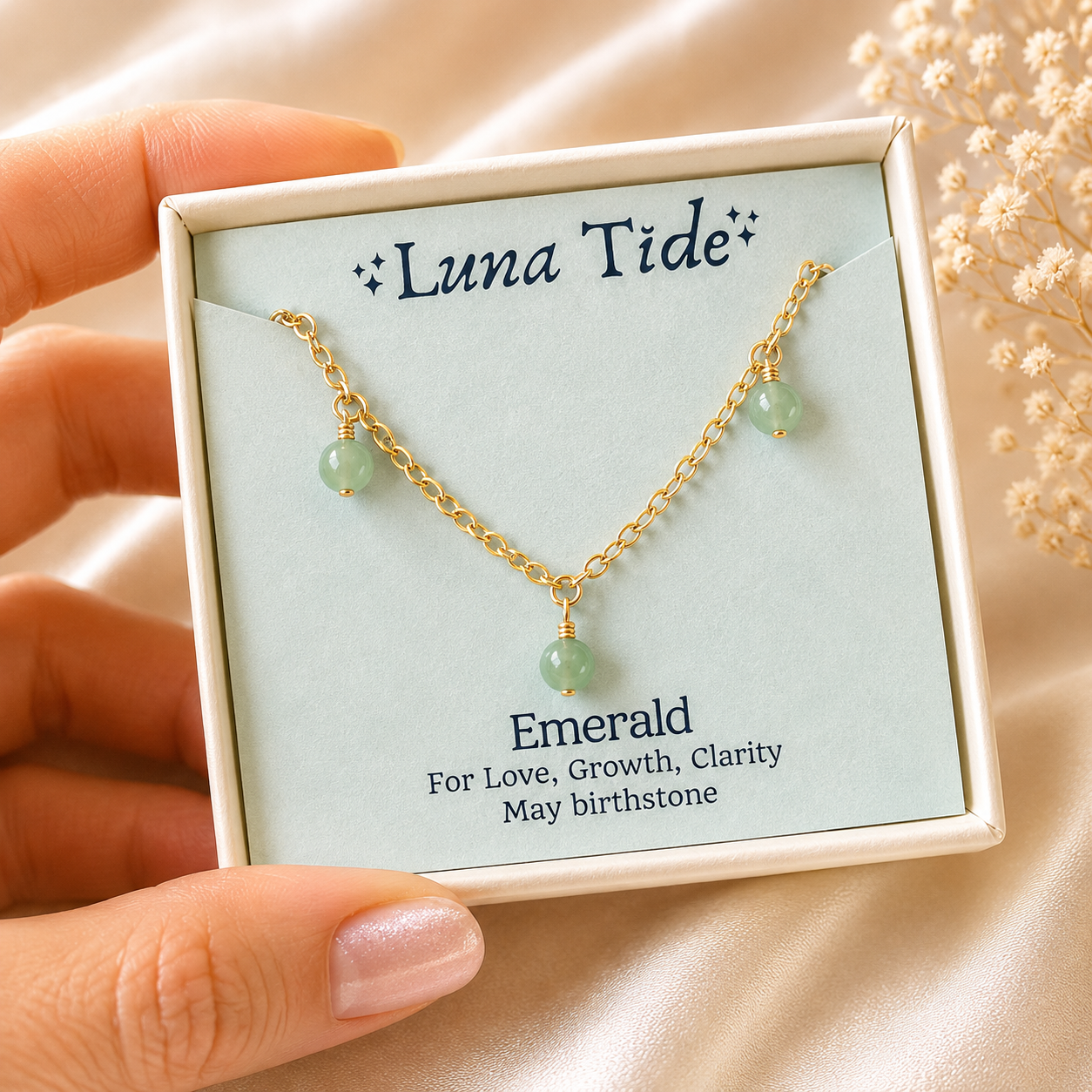 Boho Green Emerald Gemstone Bead Drop Anklet