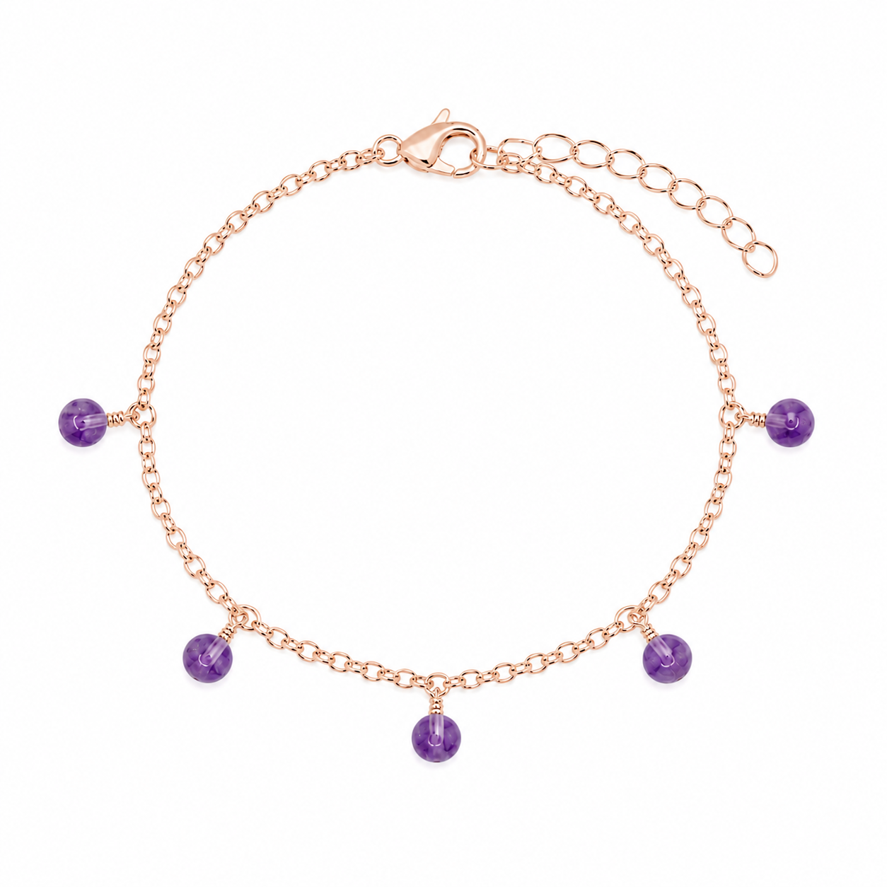 Amethyst Boho Gemstone Bead Drop Charm Bracelet