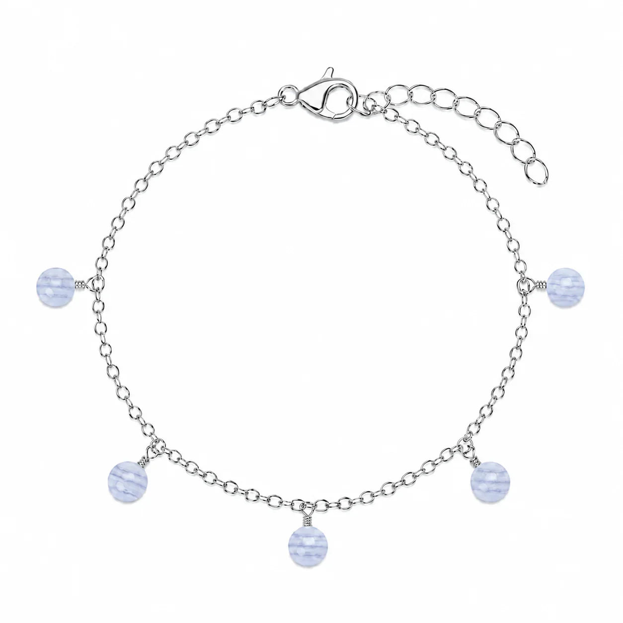 Blue Lace Agate Boho Gemstone Bead Drop Charm Bracelet