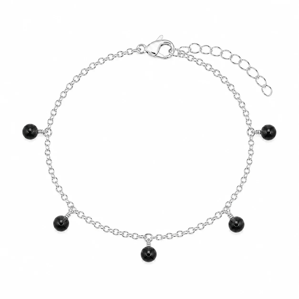 Black Tourmaline Boho Gemstone Bead Drop Charm Bracelet