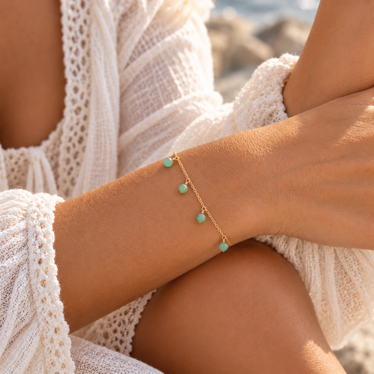 Chrysoprase Boho Gemstone Bead Drop Charm Bracelet