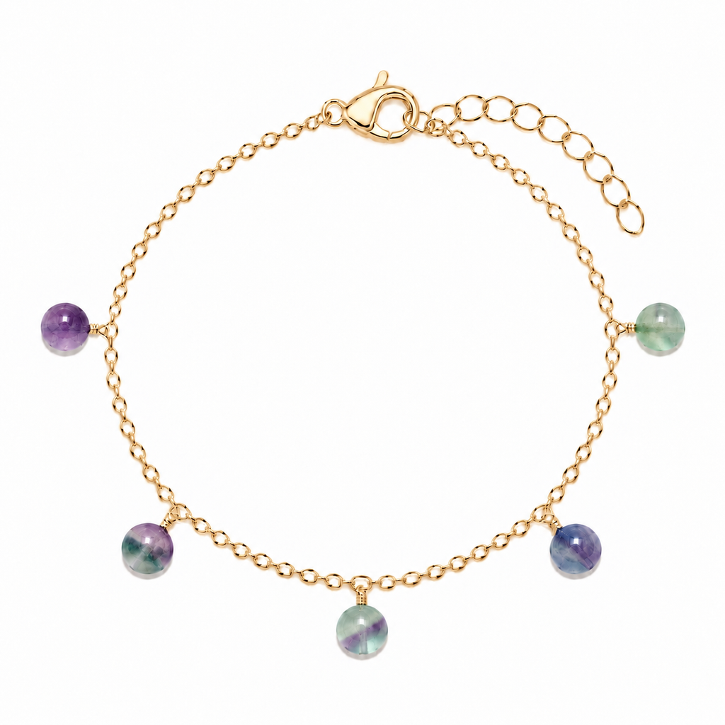 Fluorite Boho Gemstone Bead Drop Charm Bracelet