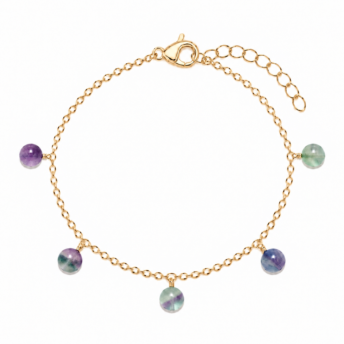Fluorite Boho Gemstone Bead Drop Charm Bracelet
