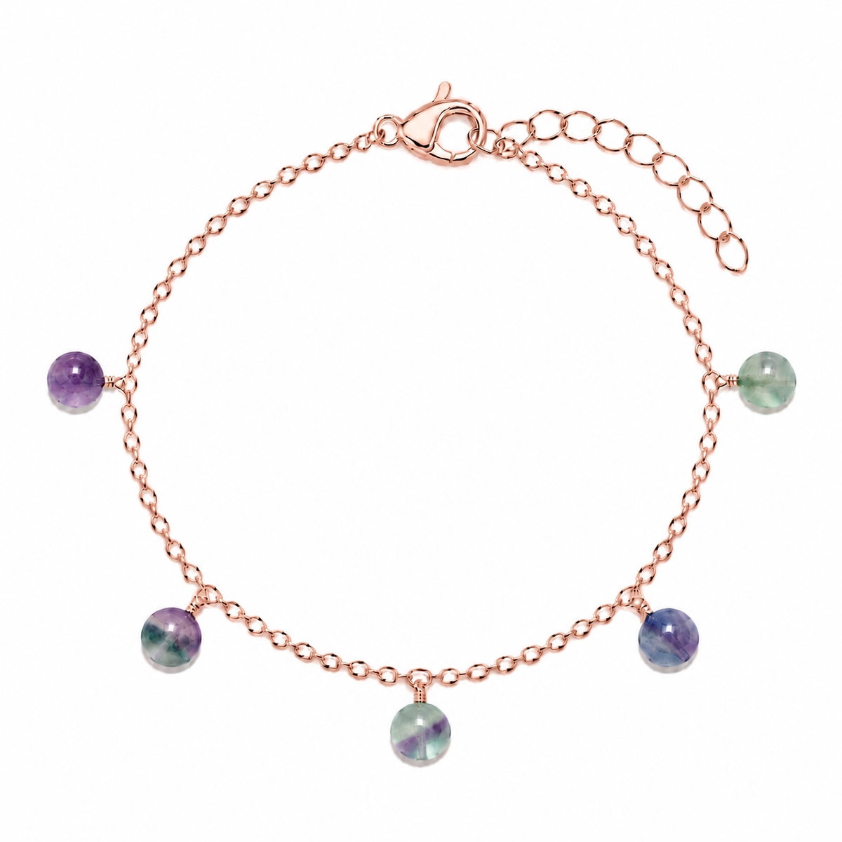 Fluorite Boho Gemstone Bead Drop Charm Bracelet