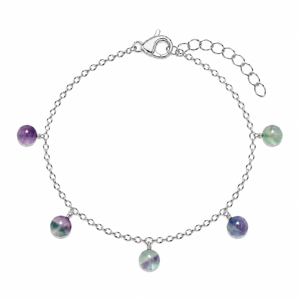 Fluorite Boho Gemstone Bead Drop Charm Bracelet