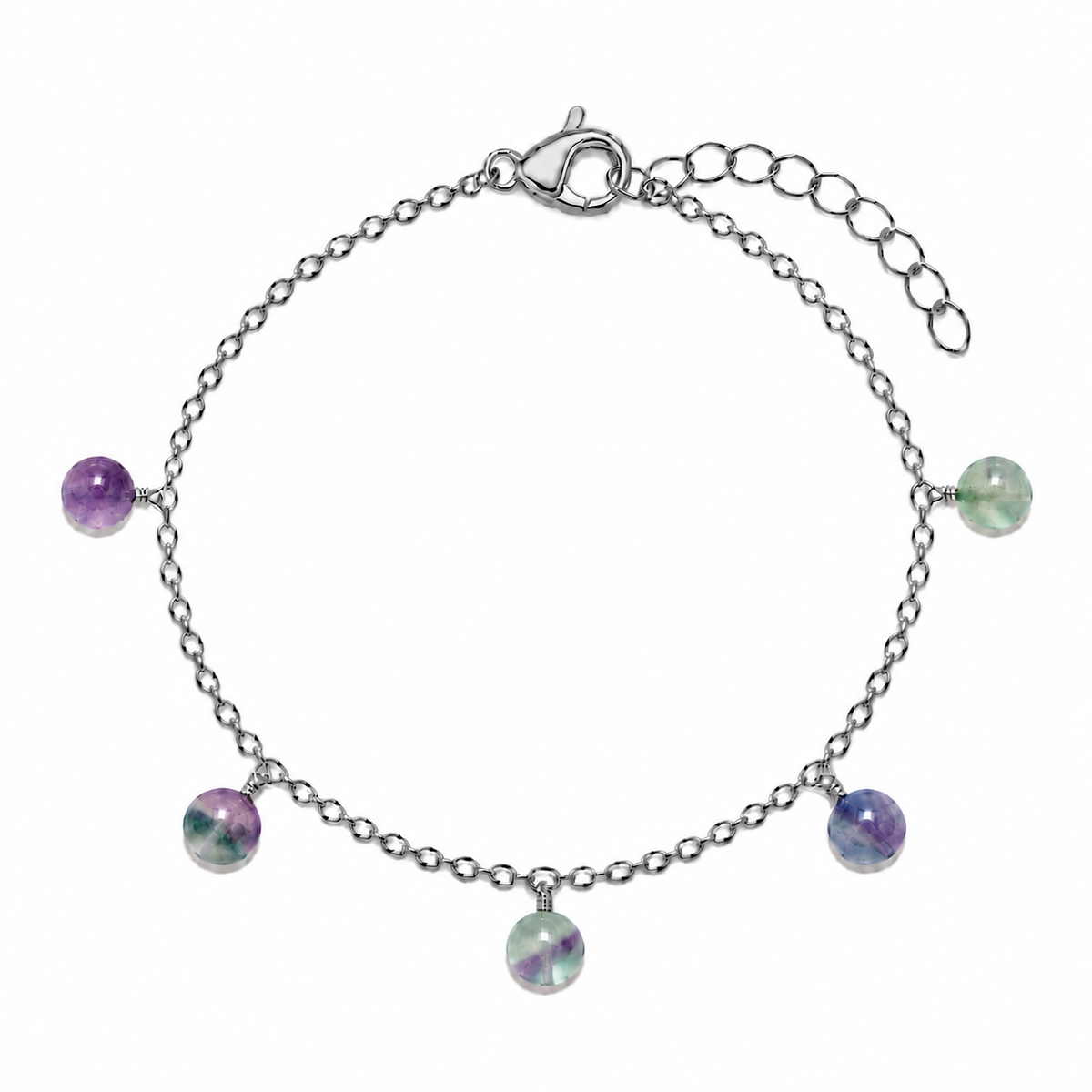 Fluorite Boho Gemstone Bead Drop Charm Bracelet