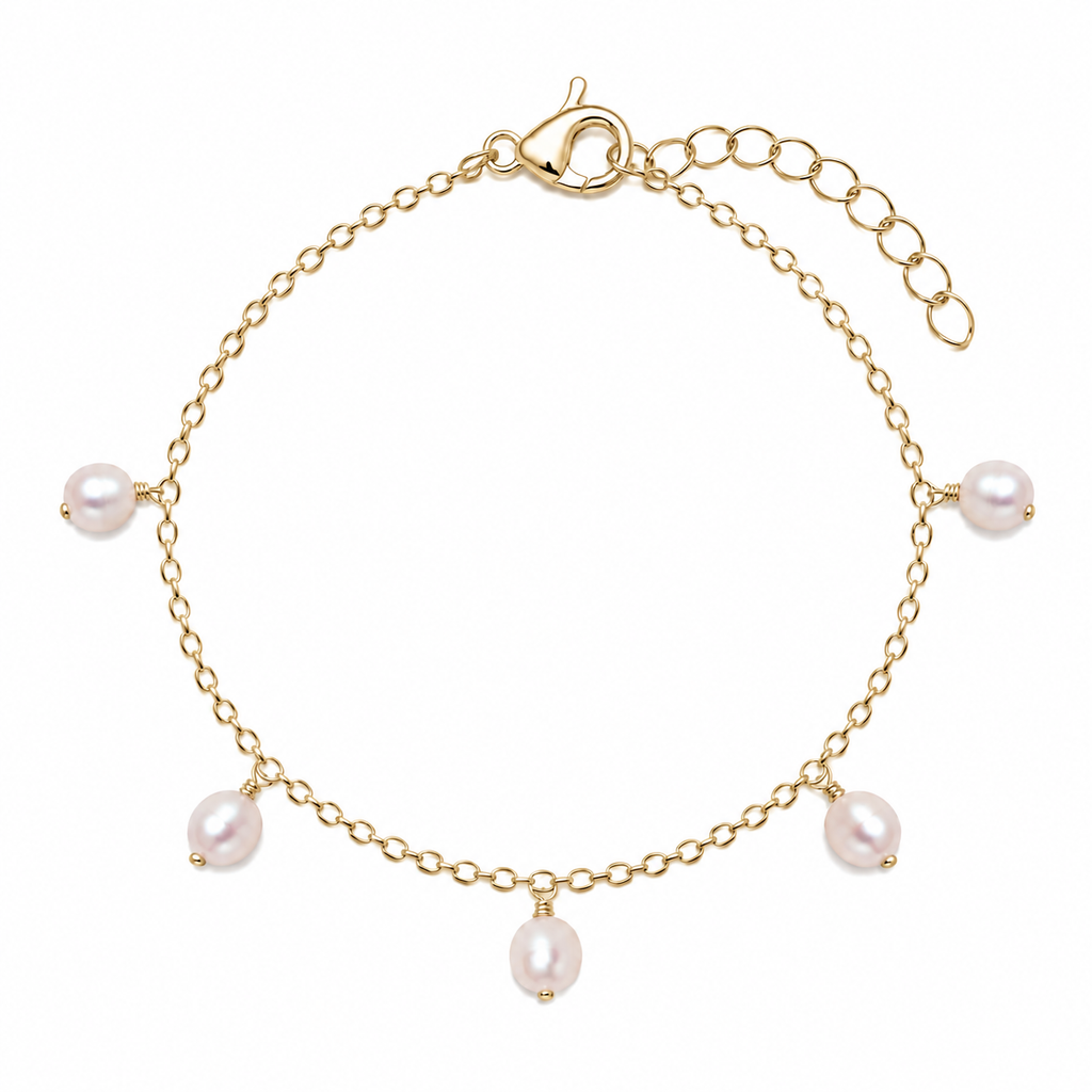 White Freshwater Pearl Boho Gemstone Bead Drop Charm Bracelet