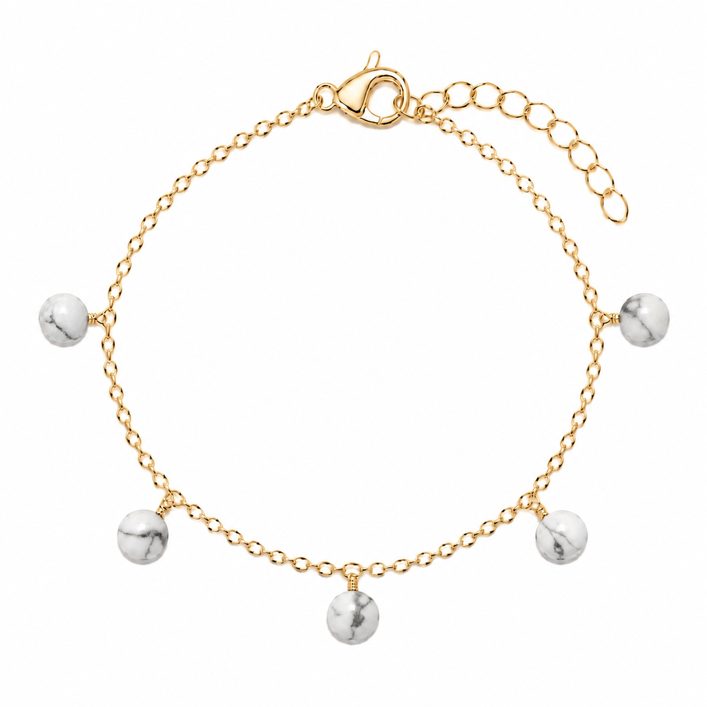 Howlite Boho Gemstone Bead Drop Charm Bracelet