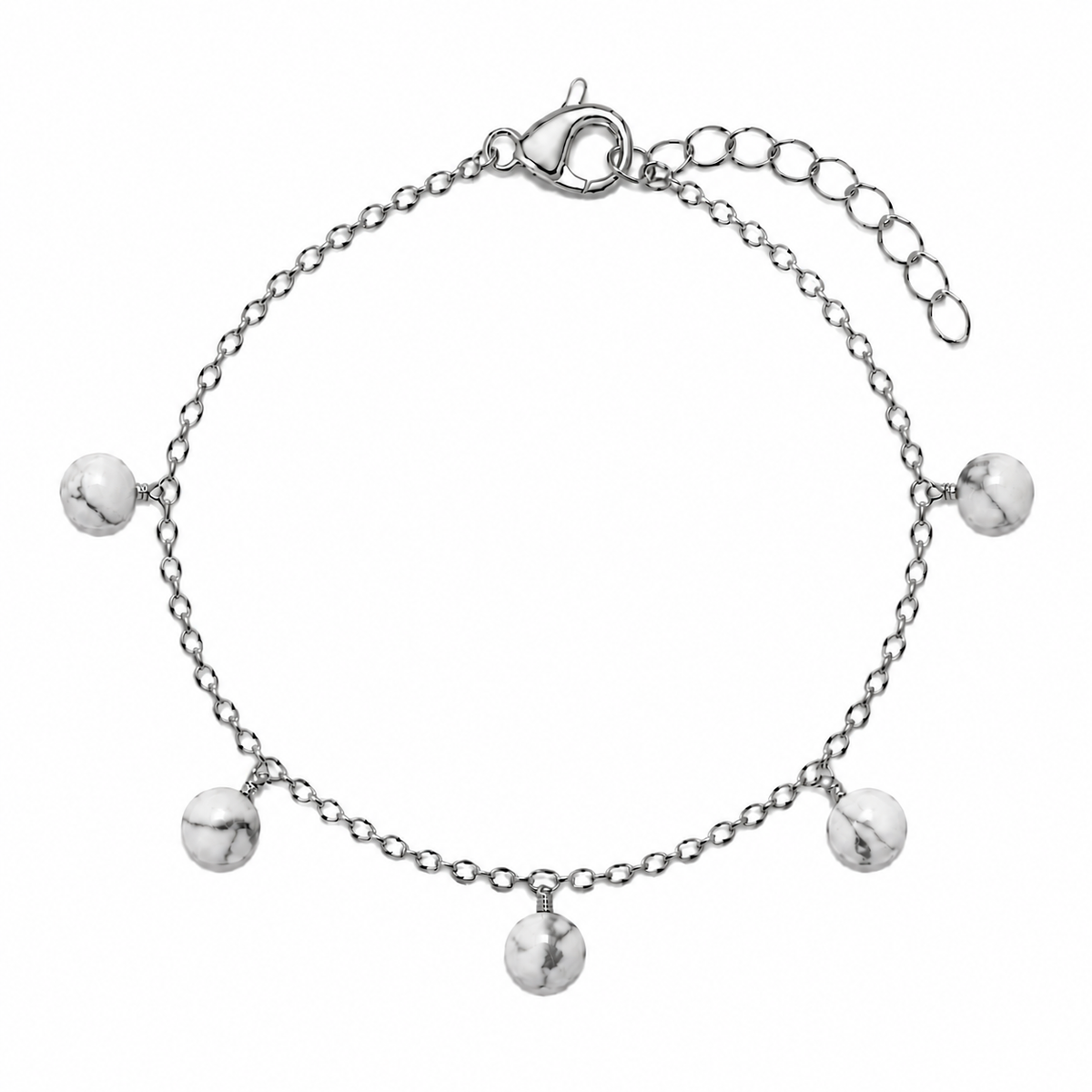 Howlite Boho Gemstone Bead Drop Charm Bracelet