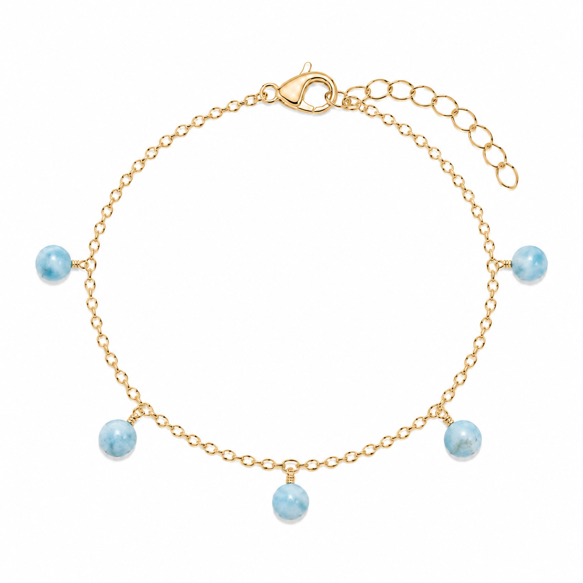 Larimar Boho Gemstone Bead Drop Charm Bracelet