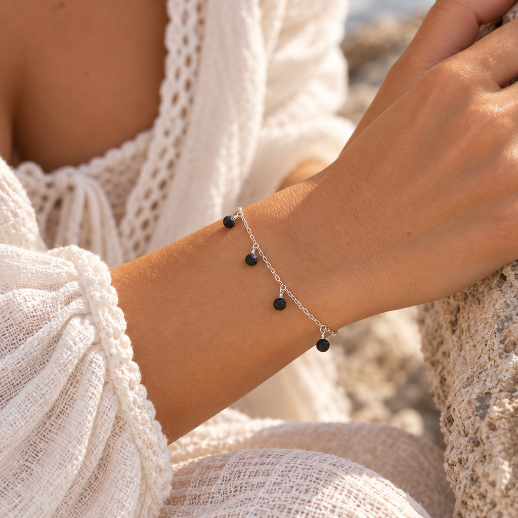 Lava Stone Boho Bead Drop Charm Bracelet