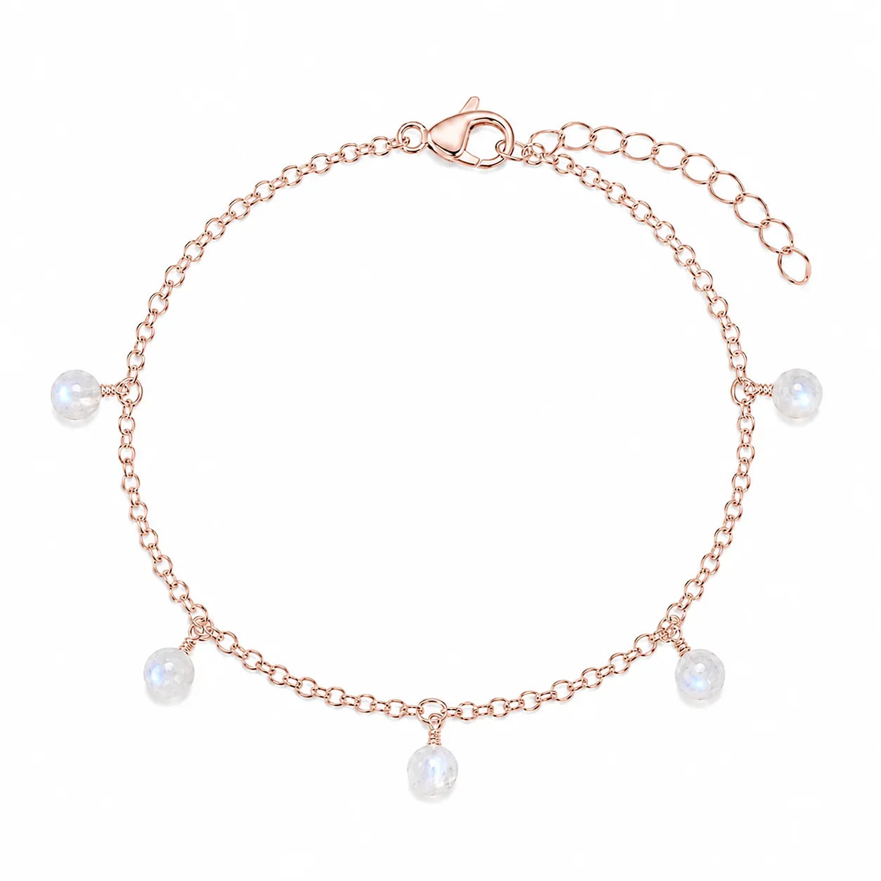Rainbow Moonstone Boho Gemstone Bead Drop Charm Bracelet