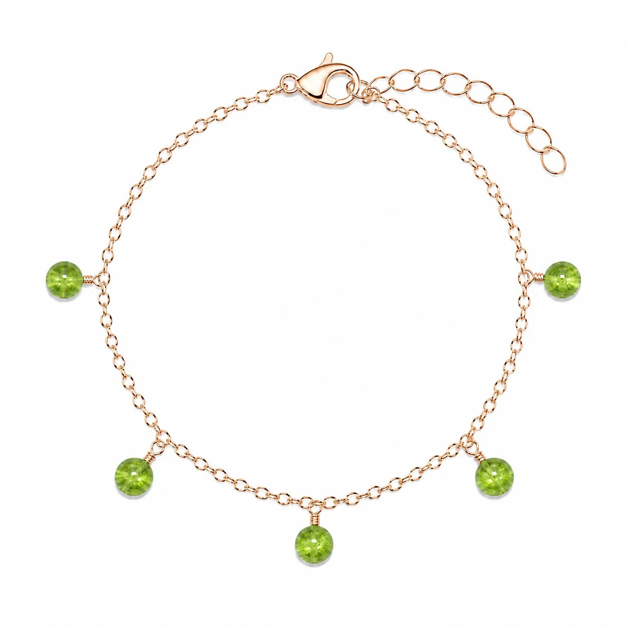 Peridot Boho Gemstone Bead Drop Charm Bracelet