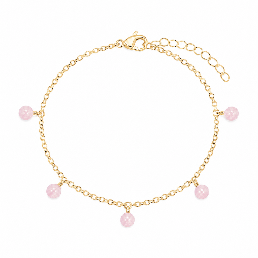 Rose Quartz Boho Gemstone Bead Drop Charm Bracelet