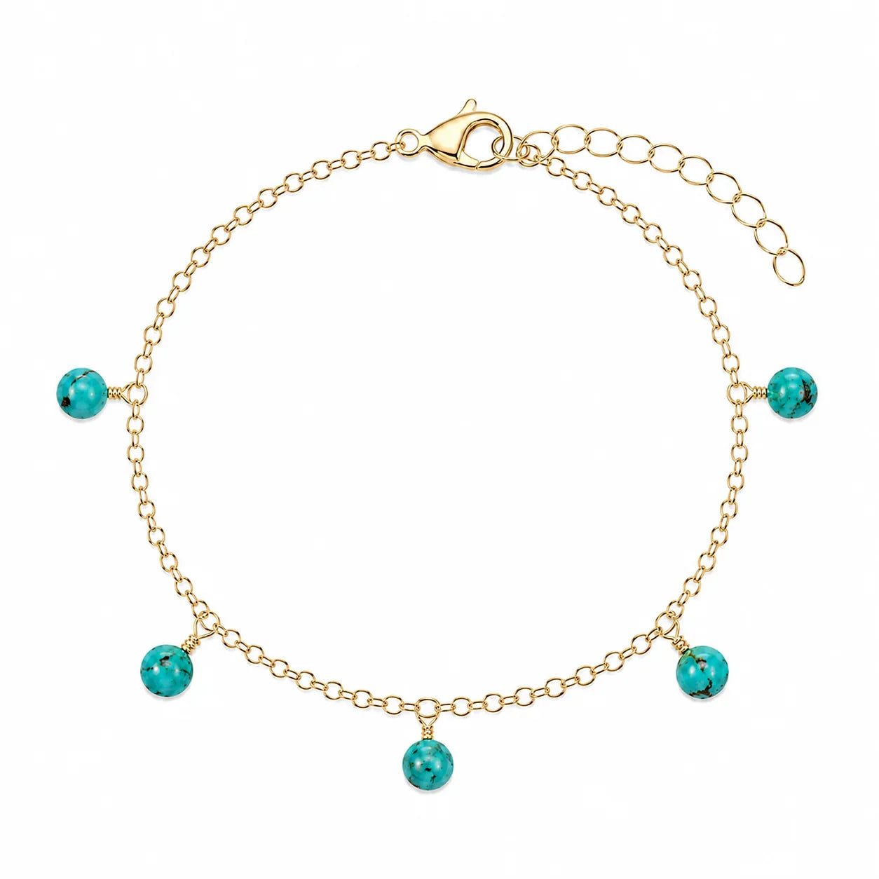 Turquoise Boho Gemstone Bead Drop Charm Bracelet