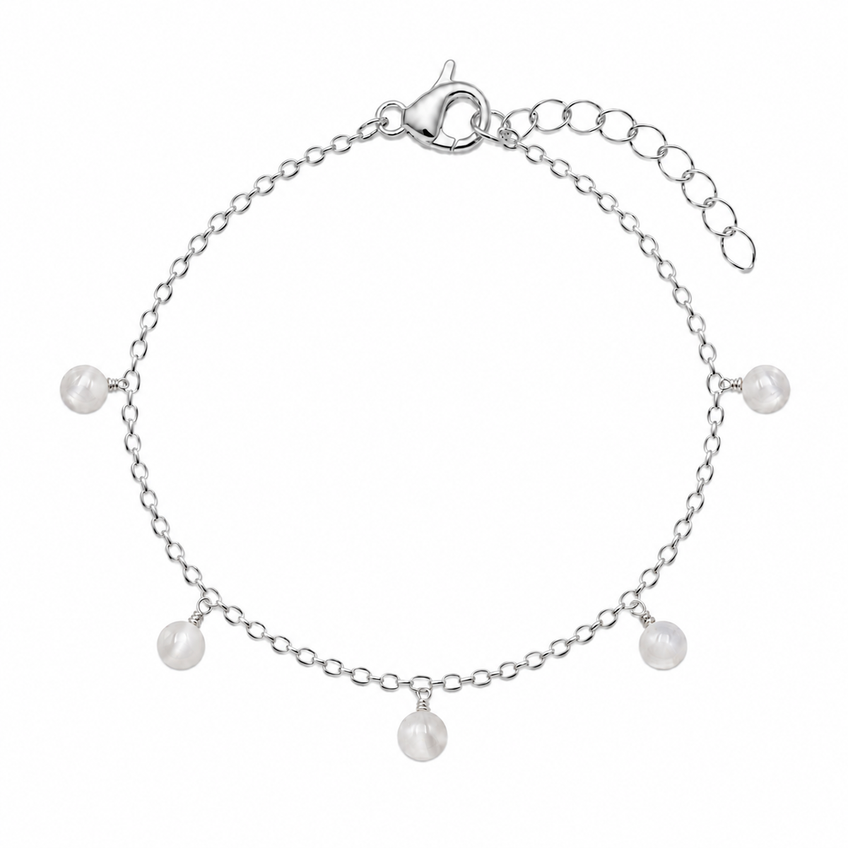 White Moonstone Boho Gemstone Bead Drop Charm Bracelet