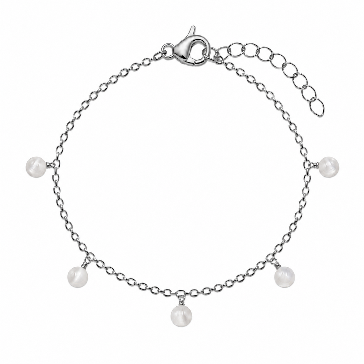 White Moonstone Boho Gemstone Bead Drop Charm Bracelet