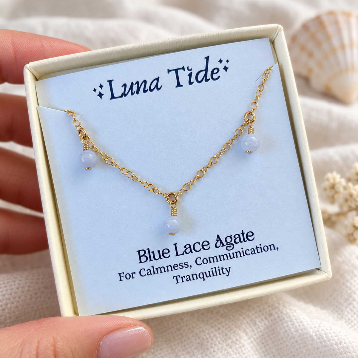 Blue Lace Agate Crystal Bead Drop Choker