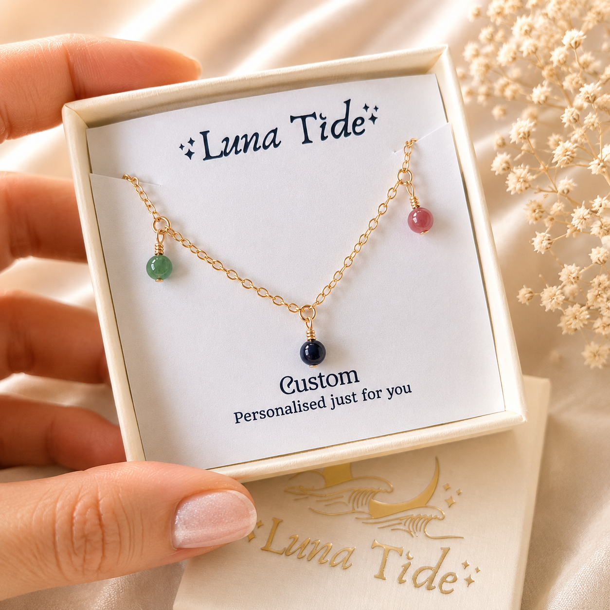 Custom Boho Gemstone Bead Drop Charm Bracelet