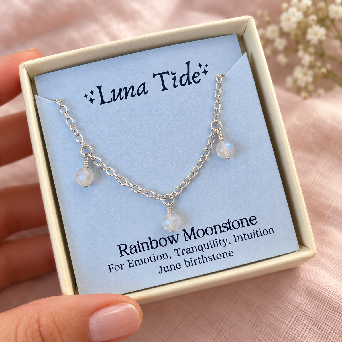 Rainbow Moonstone Crystal Bead Drop Choker
