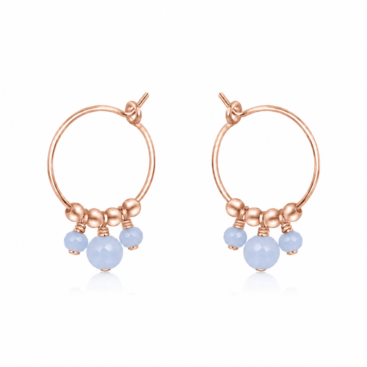Angelite Gemstone Bead Drop Hoop Earrings