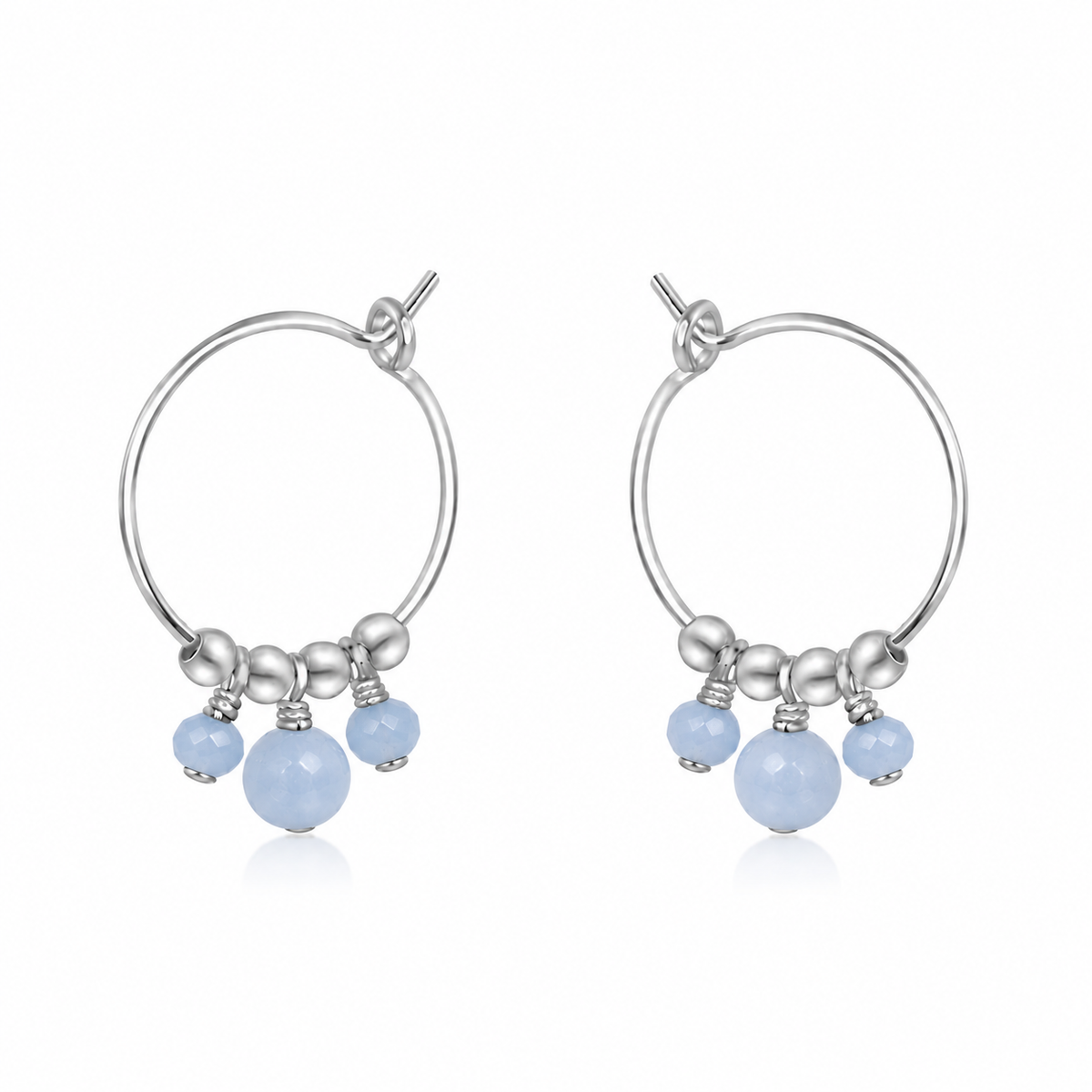 Angelite Gemstone Bead Drop Hoop Earrings