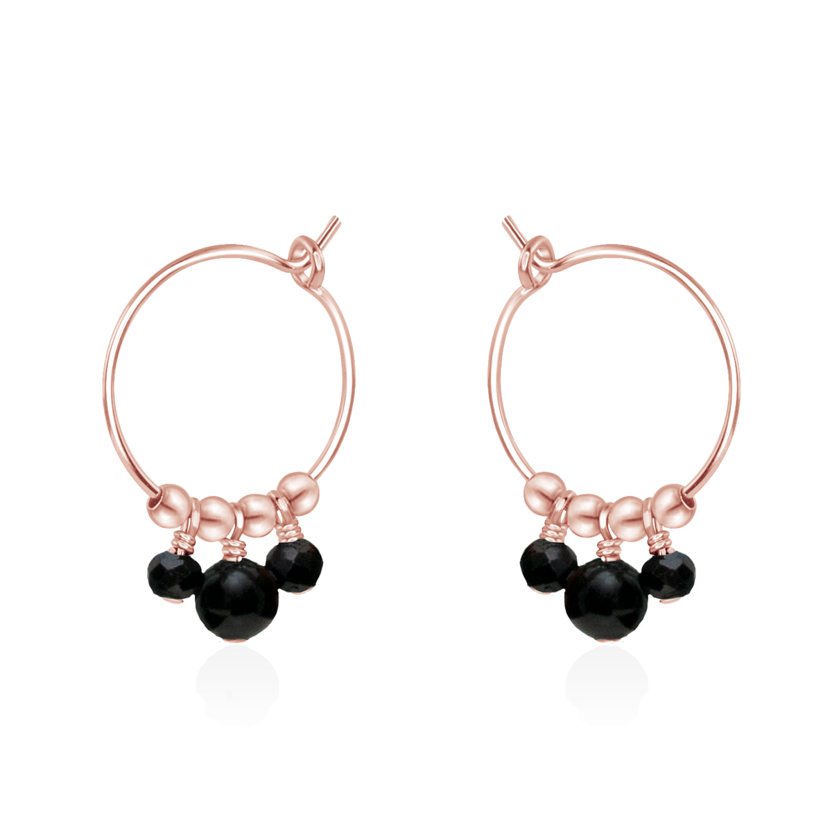 Black Tourmaline Gemstone Bead Drop Hoop Earrings