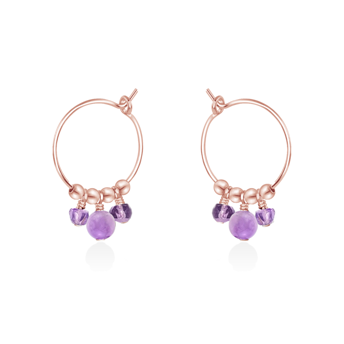 Pink Amethyst Gemstone Bead Drop Hoop Earrings