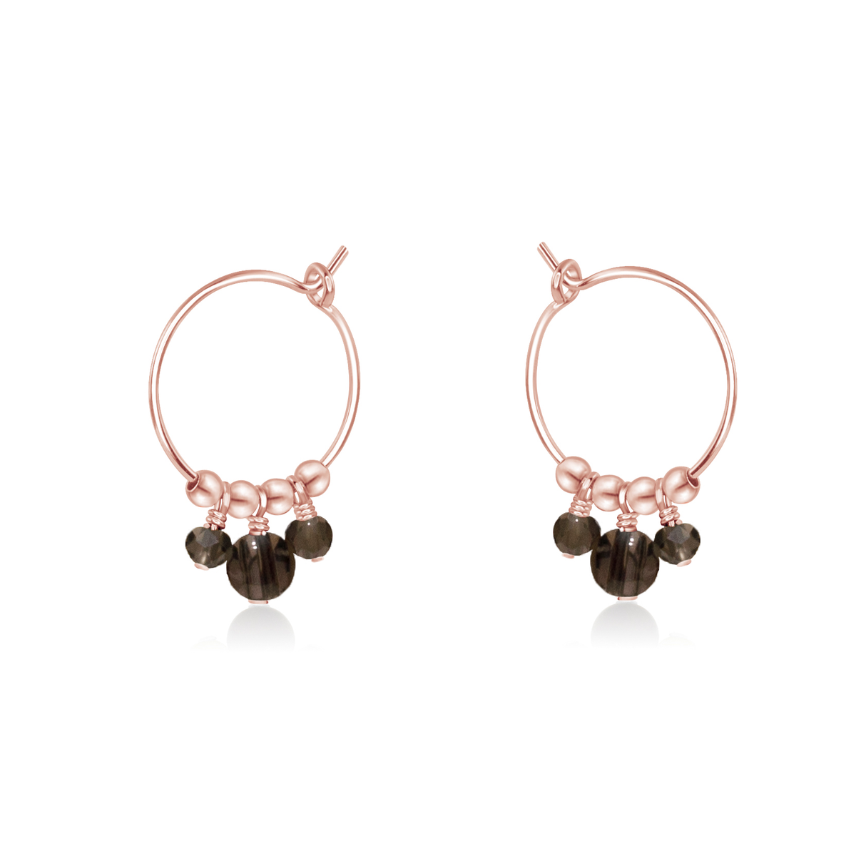 Smoky Quartz Gemstone Bead Drop Hoop Earrings
