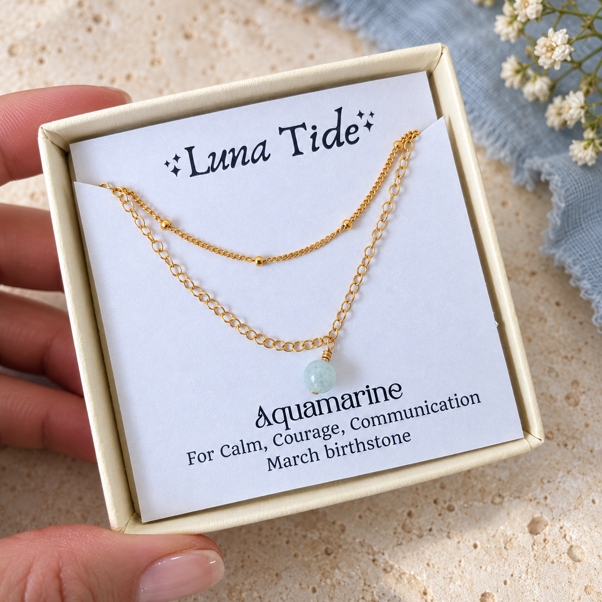 Aquamarine Gemstone Chain Layered Choker Necklace