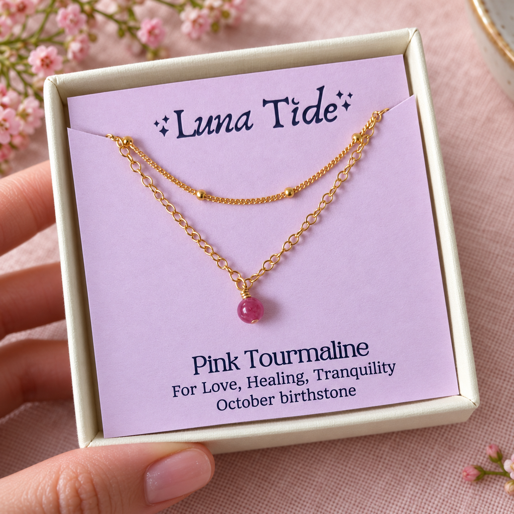 Pink Tourmaline Gemstone Chain Layered Choker Necklace