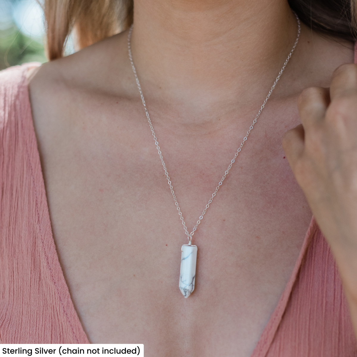 White Howlite Polished Hexagonal Point Crystal Pendant