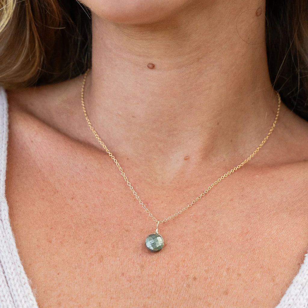 Faceted Pyrite Crystal Circle Pendant Necklace