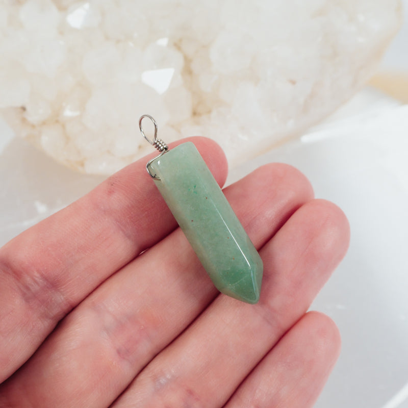 Green Aventurine Polished Hexagonal Point Crystal Pendant