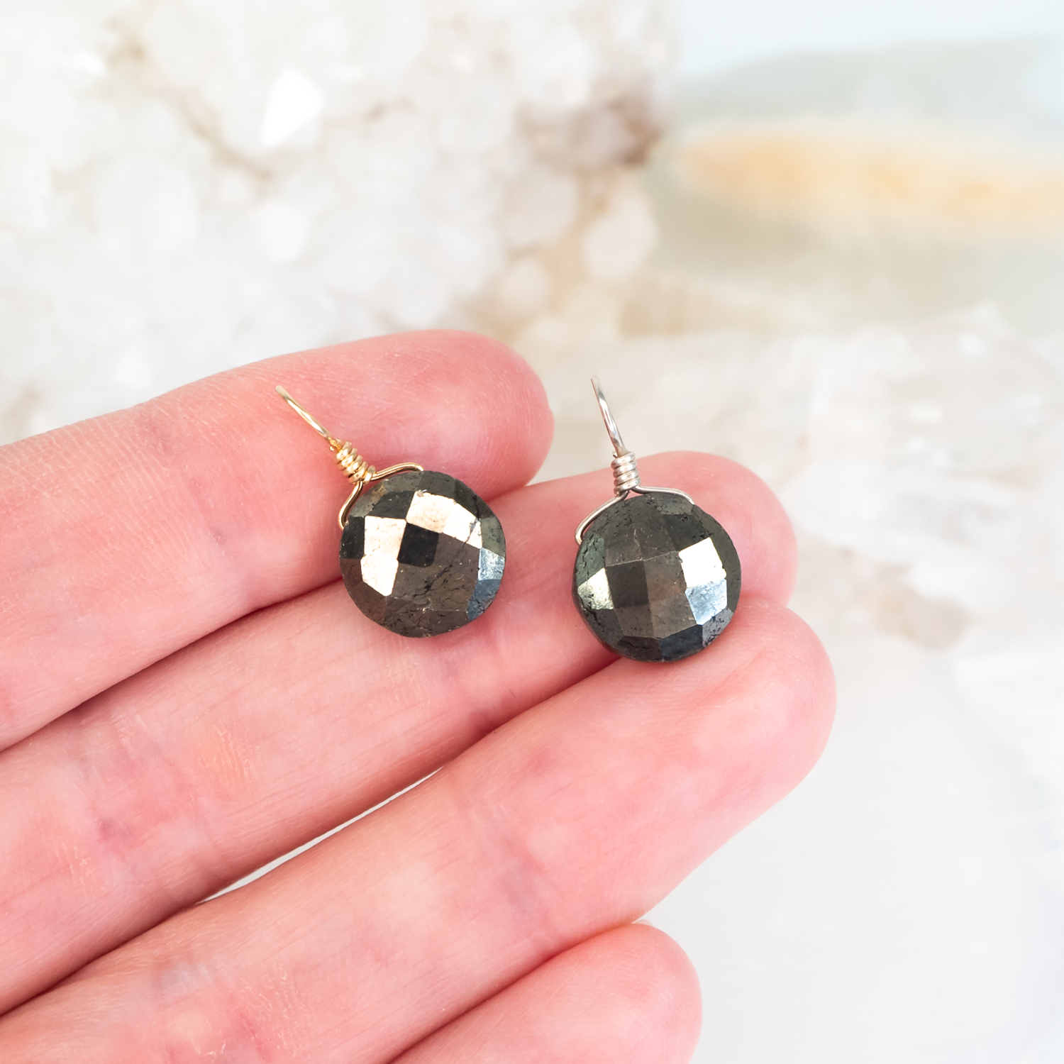 Faceted Pyrite Crystal Circle Pendant