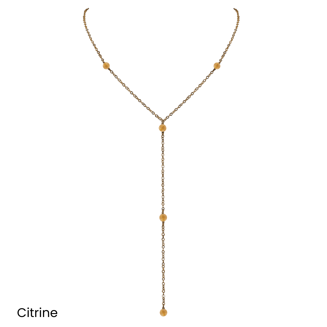 Bronze Dainty Crystal Lariat Necklace