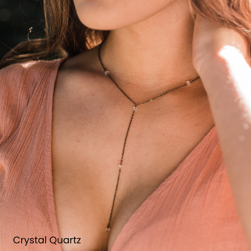 Bronze Dainty Crystal Lariat Necklace