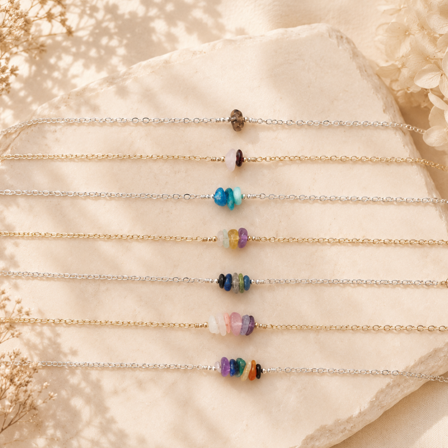 Custom Crystal Chip Bead Bar Necklace