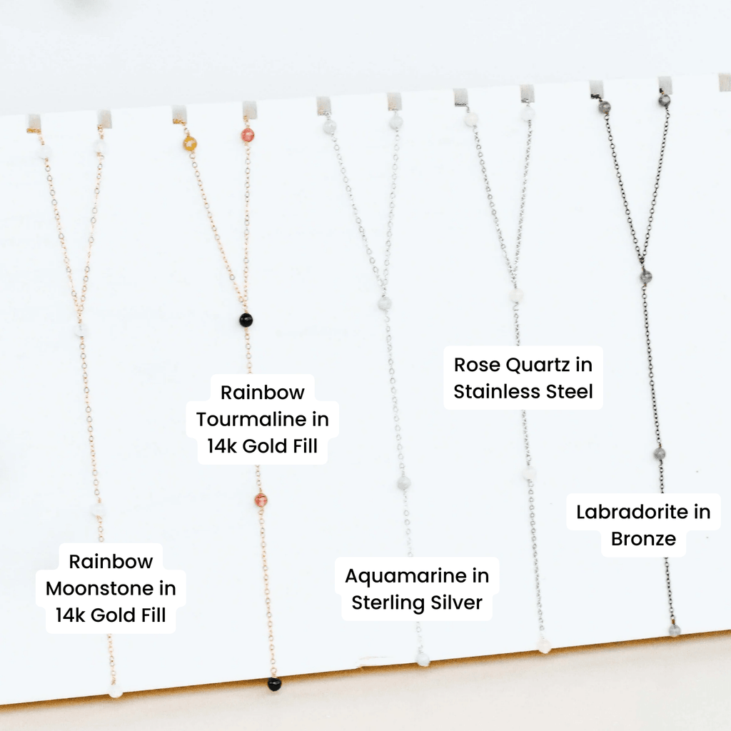 Custom Dainty Gemstone Beaded Chain Lariat Y Necklace