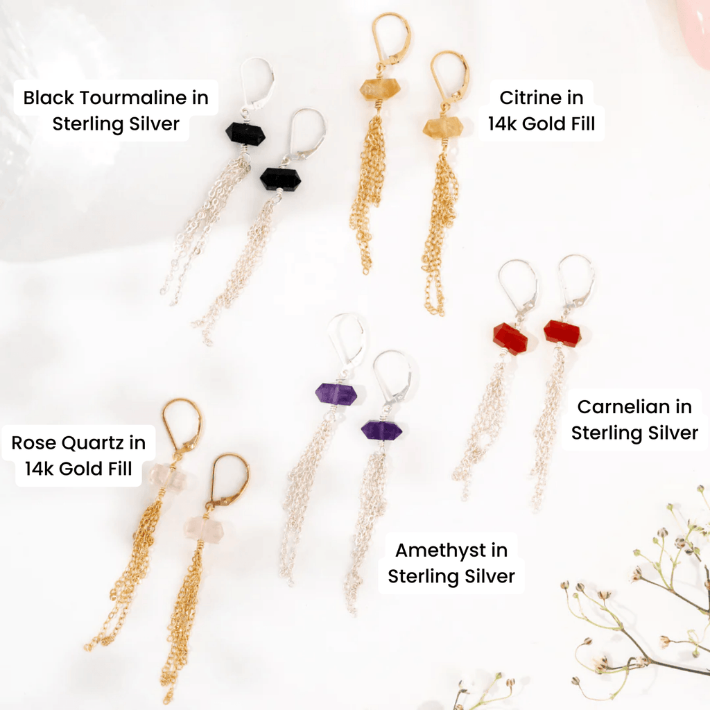 Custom Double Terminated Crystal Point Tassel Earrings