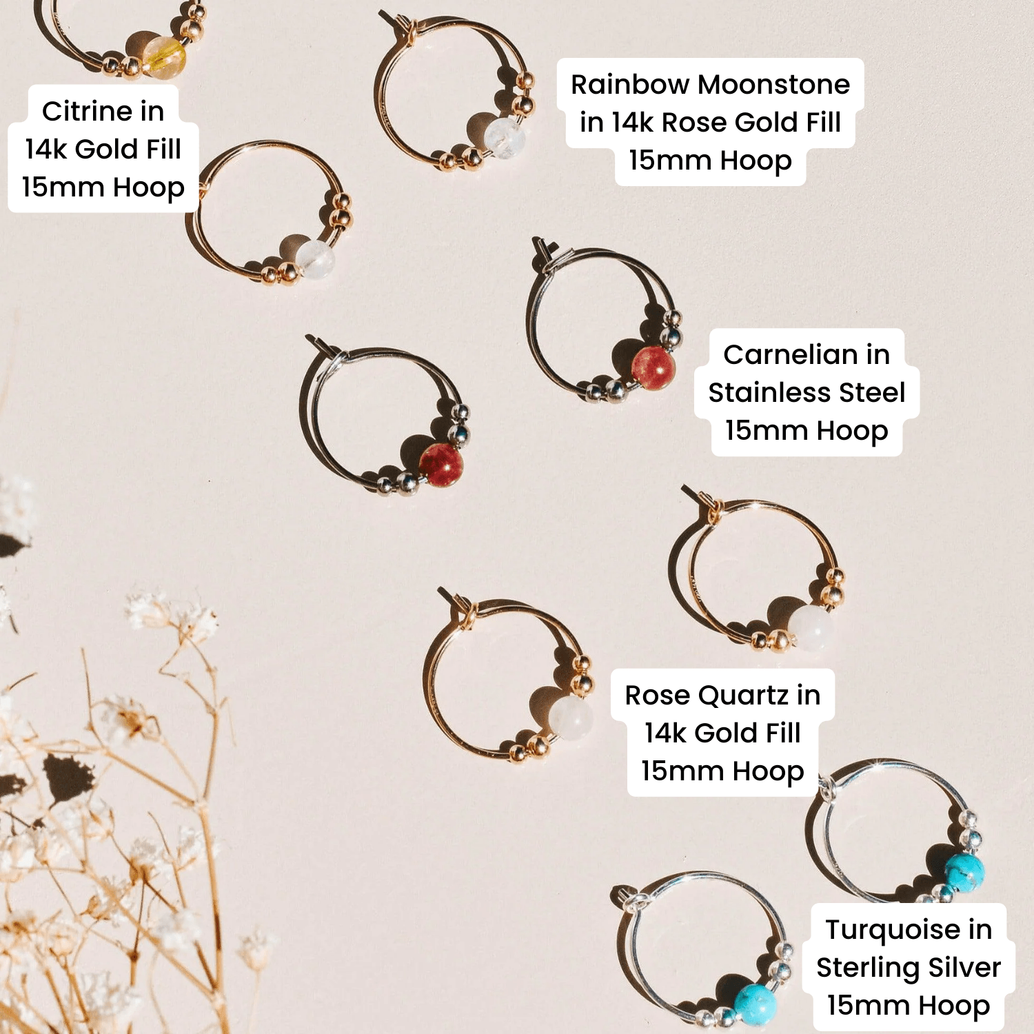 Custom Tiny Gemstone Bead Hoop Earrings