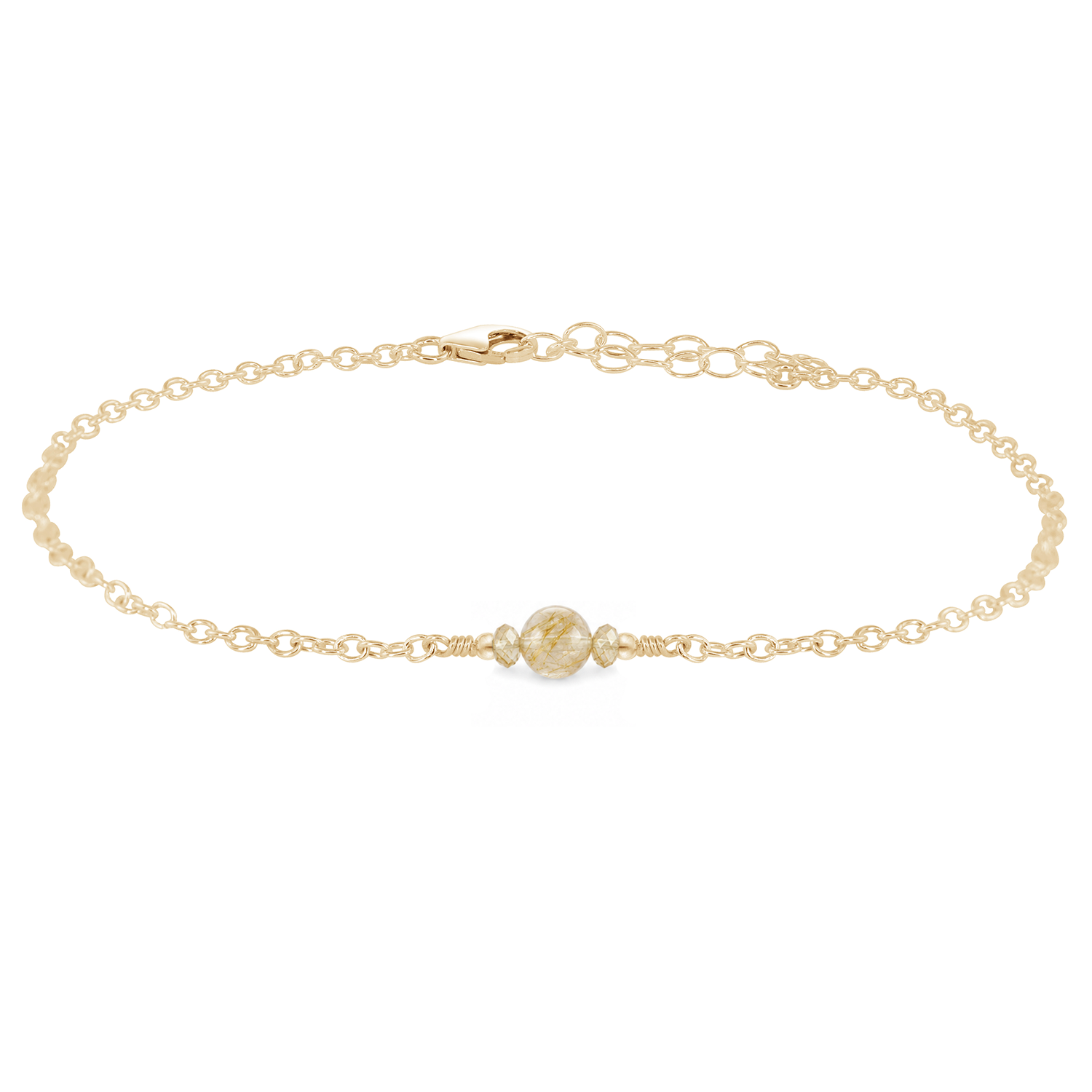 Dainty Golden Rutilated Quartz Gemstone Anklet