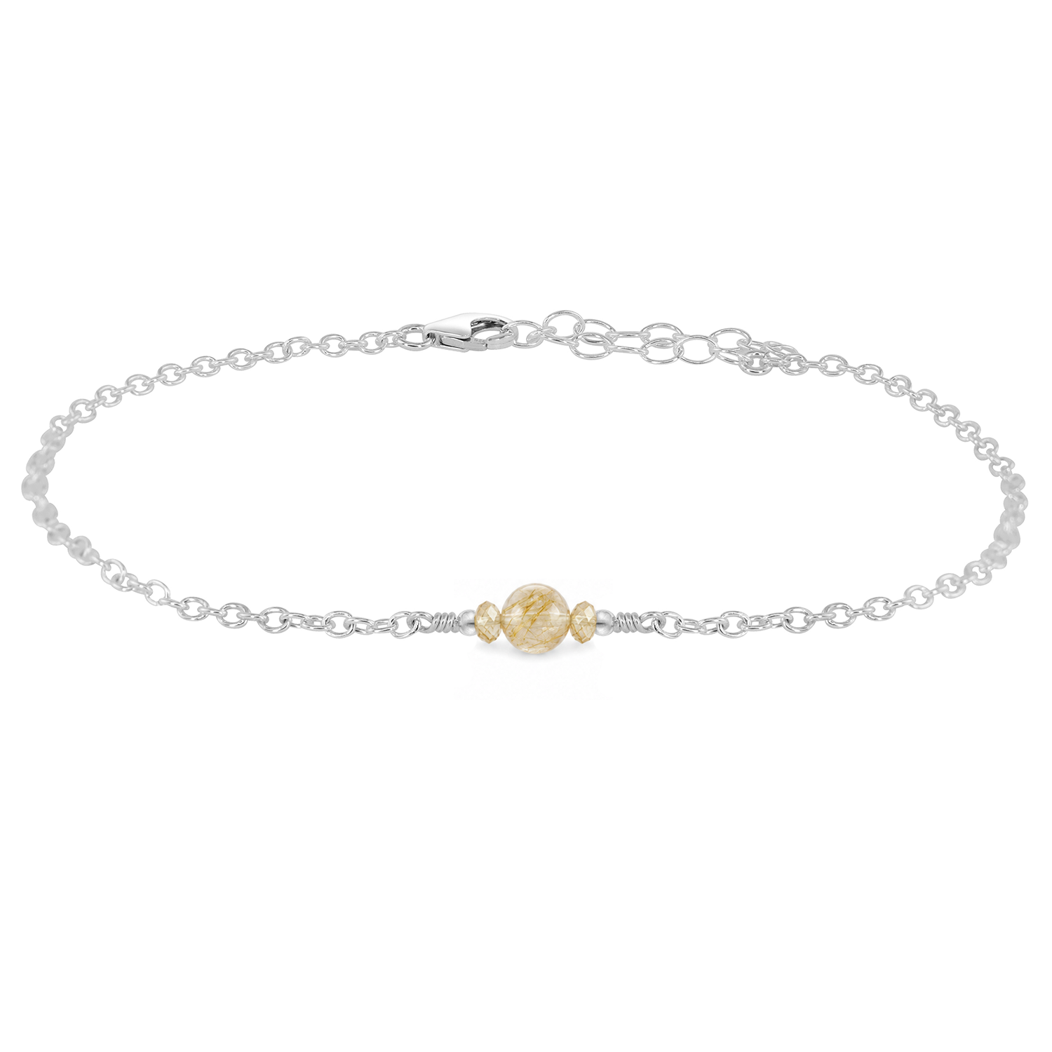 Dainty Golden Rutilated Quartz Gemstone Anklet