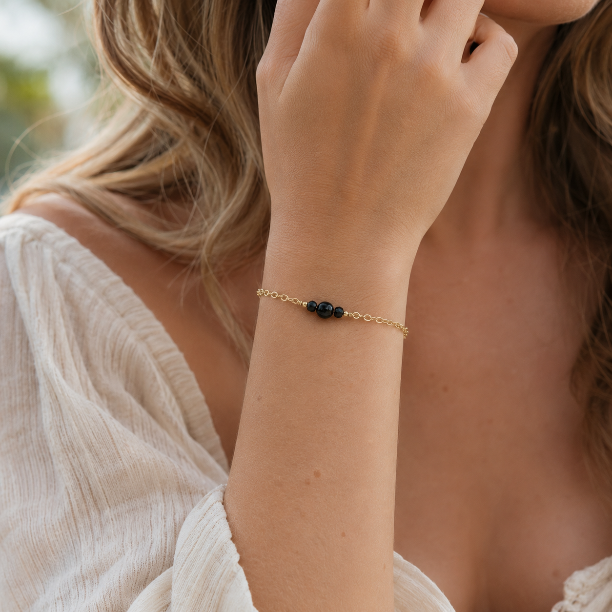 Dainty Black Tourmaline Gemstone Bracelet