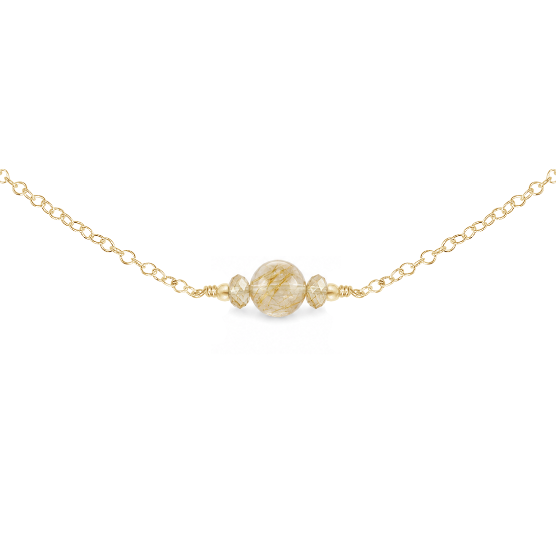 Dainty Golden Rutilated Quartz Gemstone Choker Necklace
