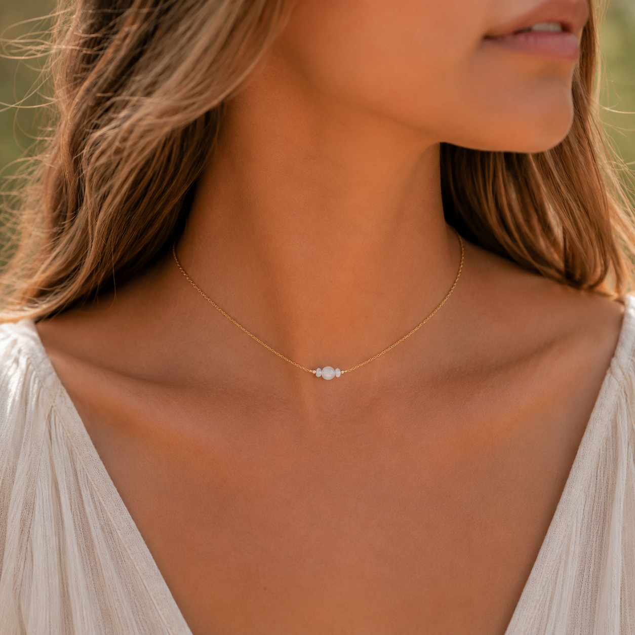 Dainty White Moonstone Gemstone Choker Necklace