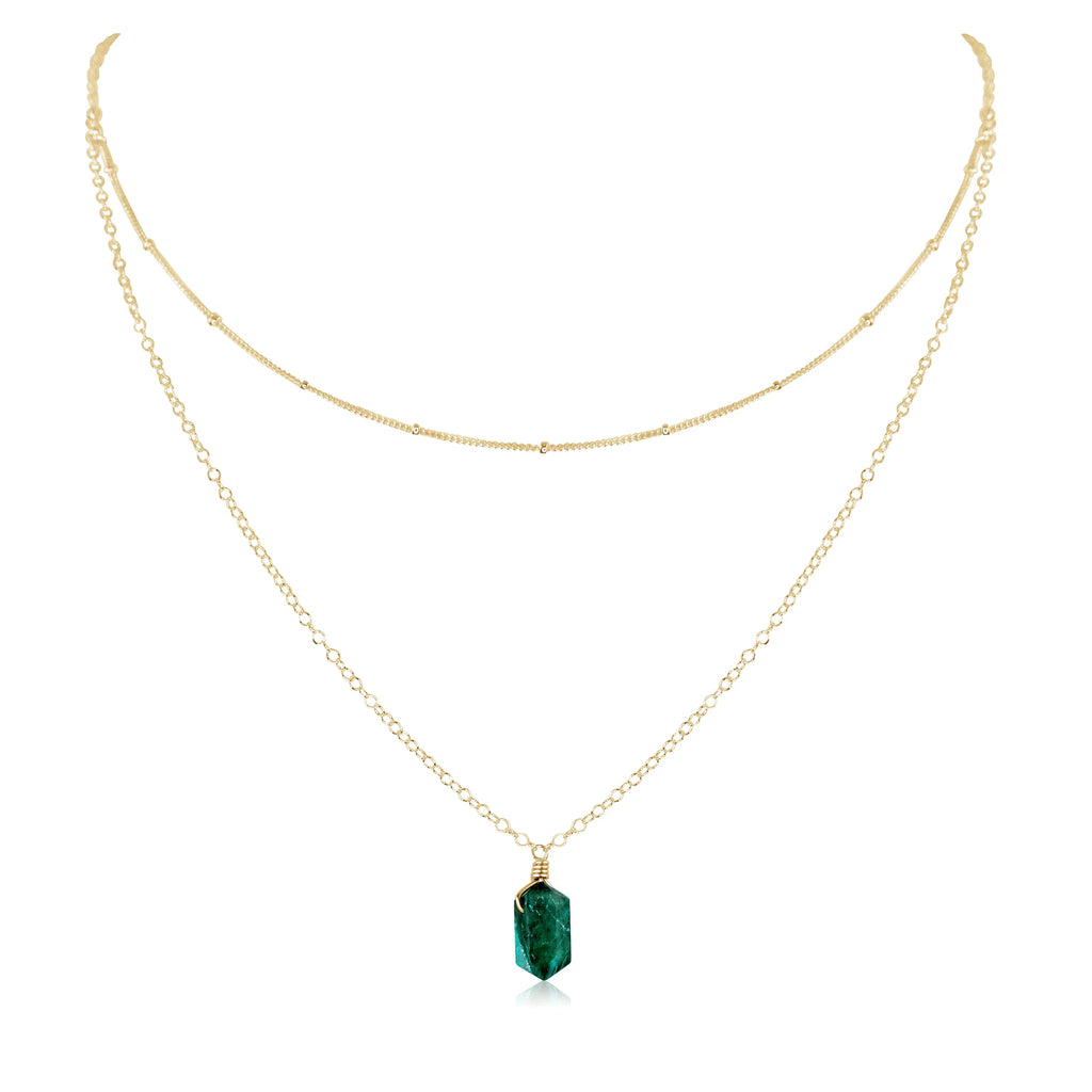 Emerald Double Terminated Crystal Chain Layered Choker Necklace